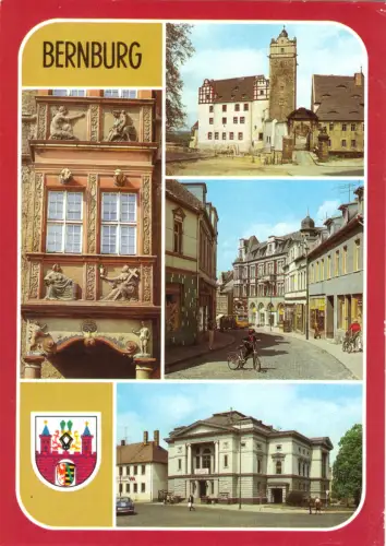 AK, Bernburg Saale, vier Abb. und Wappen, um 1989
