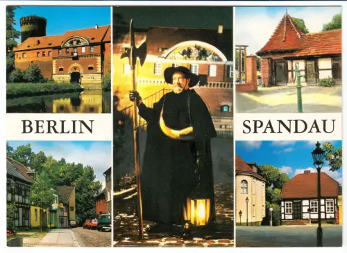 AK, Berlin Spandau, fünf Abb., u.a. Nachtwächter, um 1970