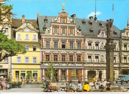 AK, Erfurt, Fischmarkt mit Roland, Haus zum Breiten Herd und Gildehaus, 1978