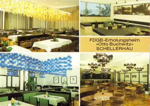 AK, Schellerhau Erzgeb., FDGB-Heim "Otto Buchwitz", vier Innenansichten, 1987