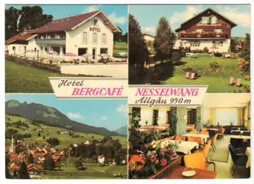 AK, Nesselwang Allgäu, Hotel Bergcafé, vier Abb., um 1970