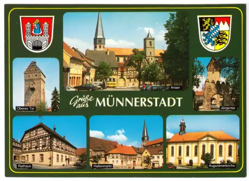 AK, Münnerstadt Bayerische Rhön, sechs Abb., Wappen, um 1985