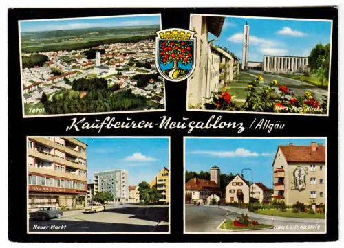 AK, Kaufbeuren - Neugablonz Allgäu, vier Abb. und Wappen, 1970