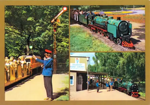 AK, Dresden, Pioniereisenbahn im Großen Garten, drei Abb., 1989