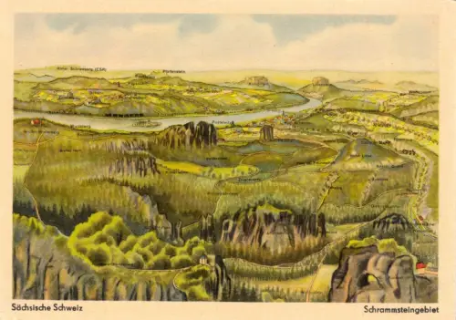 AK, Landschaftsrelief, Sächsische Schweiz, Schrammsteingebiet,Farbdruck, um 1956