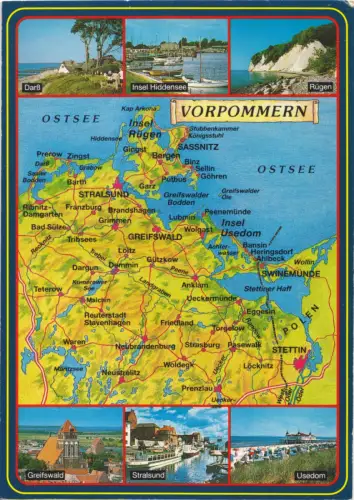 AK, Vorpommern, sechs Abb. und Landkarte, 1991