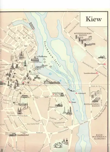 touristischer Innenstadtplan, Kiew, Kyjiw, um 1980