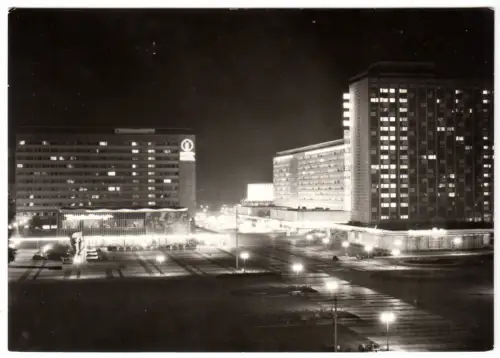 AK, Dresden, Blick in die Prager Str., Nachtansicht, 1976
