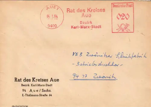 AFS, Rat des Kreises Aue, Bezirk Karl-Marx-Stadt, o Aue 1, 9400, 04.1.84