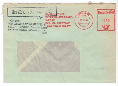 AFS, VEB Elektro-Apparte-Werke Berlin - Treptow..., o Berlin, 1193, 23.12.88