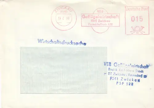 AFS, VEB Geflügelwirtschaft 9541 Zwickau, PSF 122, o Zwickau, 9541, 13.2.86