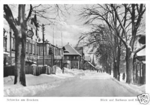 AK, Schierke Harz, Str. mit Rathaus und Kirche, 1949