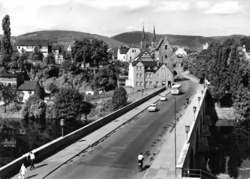 AK, Saalfeld Saale, Teilansicht mit Saalebrücke, 1973