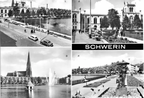 AK, Schwerin, vier Abb., Am Pfaffenteich, 1980