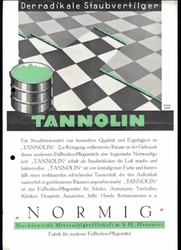 Werbeblatt, Fa. "Normig" Hannover, Staubbindemittel Tannolin, um 1950