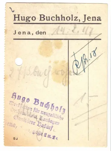 drei Quittungen, Fa. Hugo Buchholz, Orthopädiehandlung, Jena, 1946/47