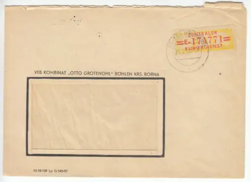 Dienstbrief, Mi.-Nr. DDR Dienst 17, UB E, o Böhlen (Kr. Borna), 21.2.58