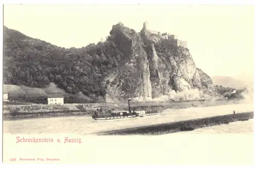 AK, Aussig, Ústí nad Labem, Elbblick zum Schreckenstein, um 1902