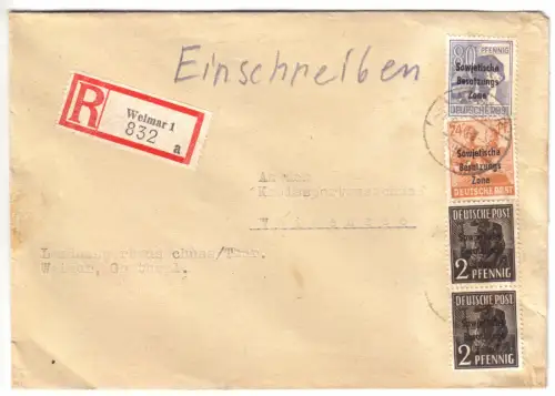 R-Bf, Michel-Nr. SBZ 196 MiF 190, 182 (2), o Weimar, 23.8.48