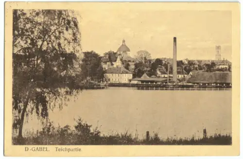AK, Deutsch Gabel, Jablonné v Podještědí, Blick über den Teich, 1925