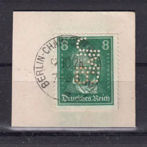 Briefstück, Michel-Nr.: 387, EF, Berlin-Charlottenburg 2, 9.10.28, Firmenlochung