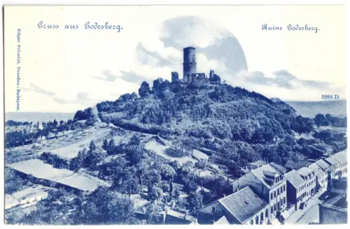 AK, Godesberg, Teilansicht mit Ruine Godesberg, um 1900