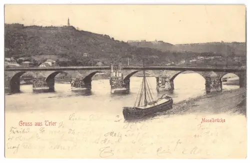 AK, Trier, Partie mit Moselbrücke, 1901