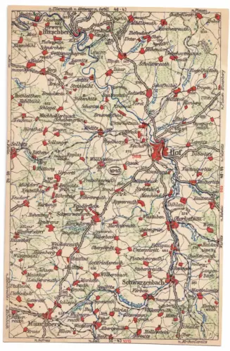 AK mit Landkarte, Areal um und westlich von Hof, um 1923 