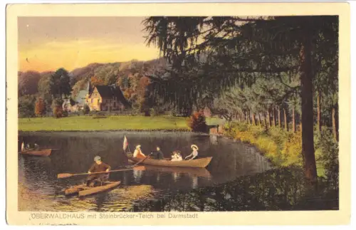 AK, Darmstadt, Oberwaldhaus mit Steinbrücker Teich, 1915