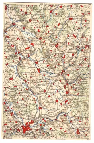 AK mit Landkarte, Areal nordöstlich von Bayreuth, um 1923 