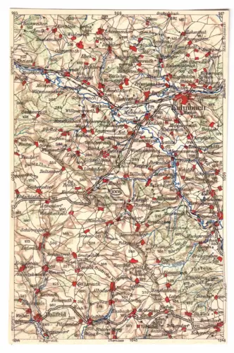 AK mit Landkarte, Areal westlich und südlich um Kulmbach, um 1923 