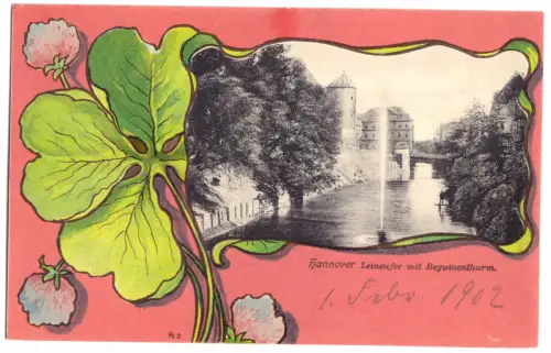 AK, Hannover, Leineufer m. Beguinenturm, gestaltet, 1902