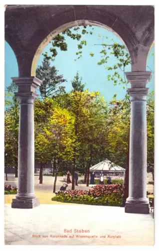 AK, Bad Steben, Blick von Kolonade auf Wiesenquelle und Kurplatz, um 1918