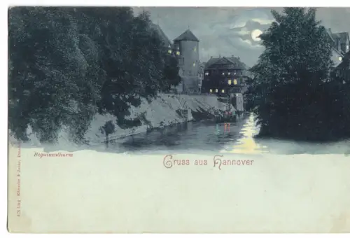 AK, Hannover, Blick zum Beguinenthurm, Mondscheinkarte, um 1900