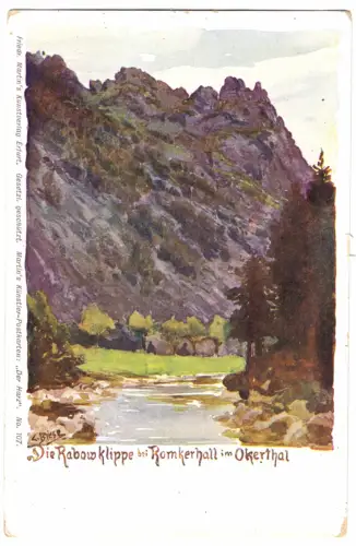 AK, Romkerhall im Okerthal Harz, Die Rabowklippe, Künstlerkarte, um 1903