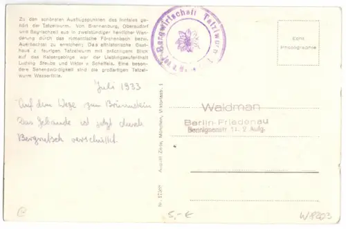 AK, Oberaudorf, Gasthaus z. feurigen Tatzelwurm, 1933