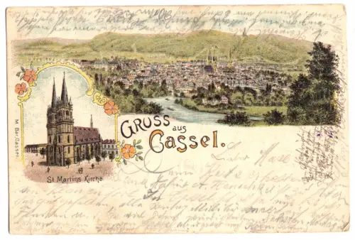 AK, Farblitho, Kassel, Gruß aus Cassel, zwei Abb., 1899
