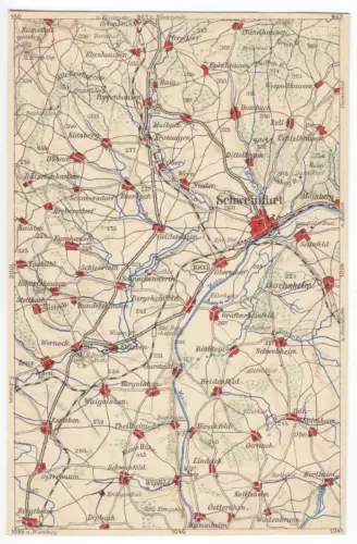 AK mit Landkarte, Schweinfurt und westl. Umland, um 1923 