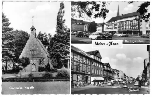 AK, Uelzen, drei Abb., u.a. Gertrudenkapelle, um 1960