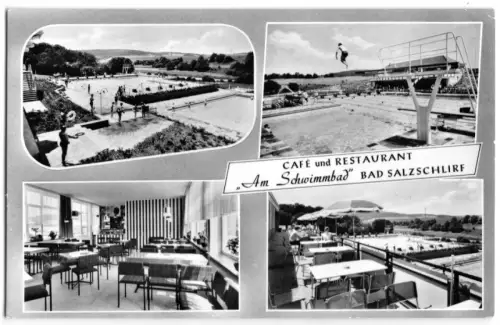 AK, Bad Salzschlirf, Café "Am Schwimmbad" , vier Abb., um 1969