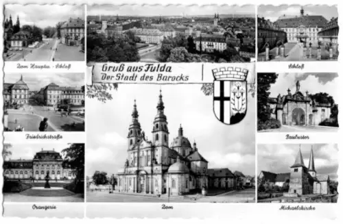 AK, Fulda, acht Abb., Wappen, um 1958