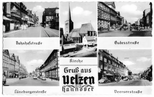 AK, Uelzen, fünf Abb., gestaltet,  u.a. Bahnhofstr., 1962