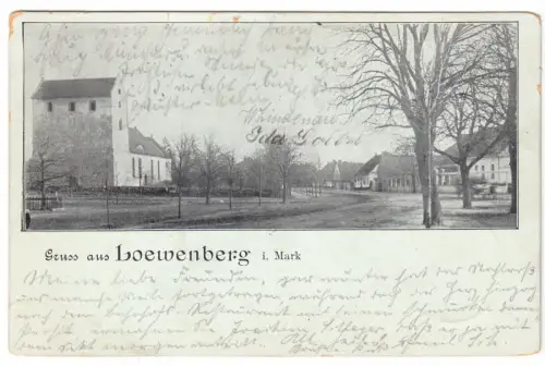 AK, Löwenberg Mark Kr. Gransee, Straßenpartie mit Kirche, 1899
