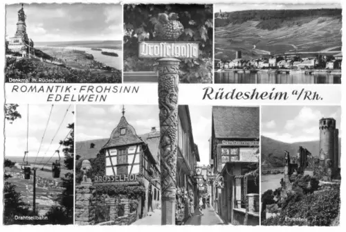 AK, Rüdesheim am Rhein, sieben Abb., gestaltet, 1957