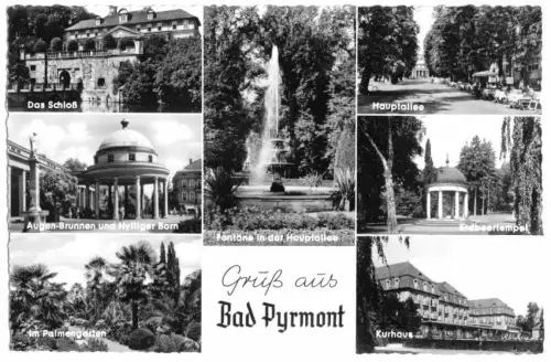 AK, Bad Pyrmont, sieben Abb., um 1964