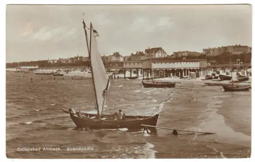 AK, Seebad Ahlbeck auf Usedom, Strandpartie mit Booten, 1927