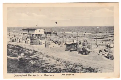 AK, Ostseebad Ueckeritz auf Usedom, Am Strand, belebt, um 1928
