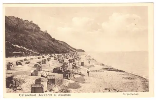AK, Ostseebad Ueckeritz auf Usedom, Strandleben, belebt, um 1930