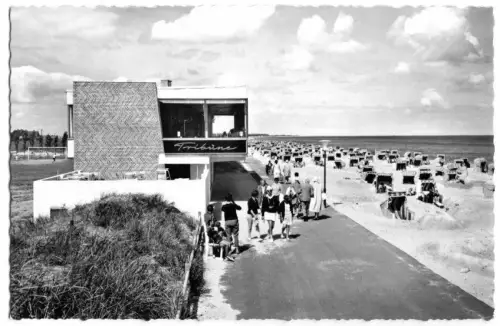 AK, Ostseebad Dahme, Strandpromenade mit Gaststätte "Tribühne", um 1960