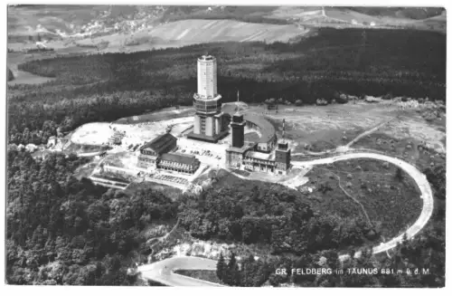 AK, Großer Feldberg im Taunus, Luftbildansicht, Gipfelbebauung, 1960